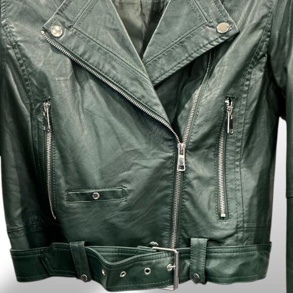 CiSono by Cavalini Green Vegan Leather Moto Jacket Medium Hunter Green Jacket - Picture 7 of 16